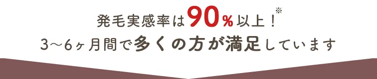 女性薄毛治療を継続した人の発毛実感率は90％以上！※3～6ヶ月間の治療で多くの方が満足しています